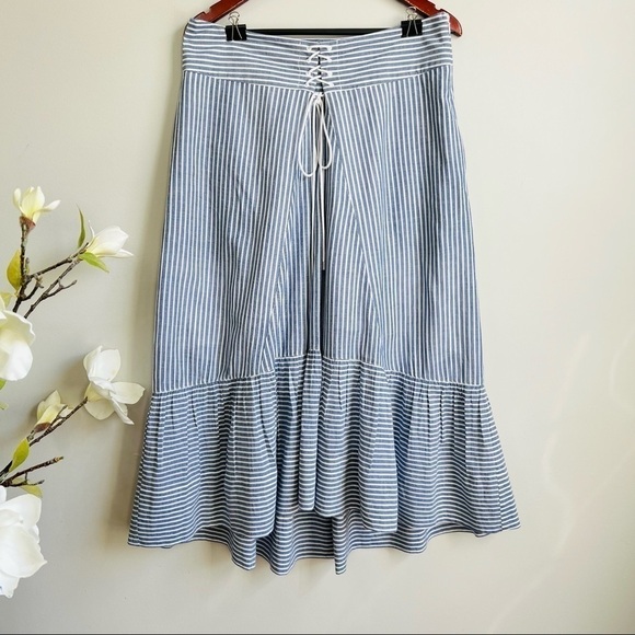 T Tahari Irena stripes prints midi skirt off shoulder top sets - Picture 7 of 15